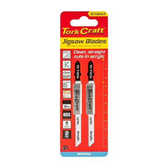 T-shank Jigsaw Blade For Acrylic 2.0mm 12tpi 100mm 2pc